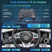 Macchina Elettrica per Bambini Licenza Mercedes SLC 300 con Telecomando, in PP e Metallo, 107x62.5x44 cm, Bianco