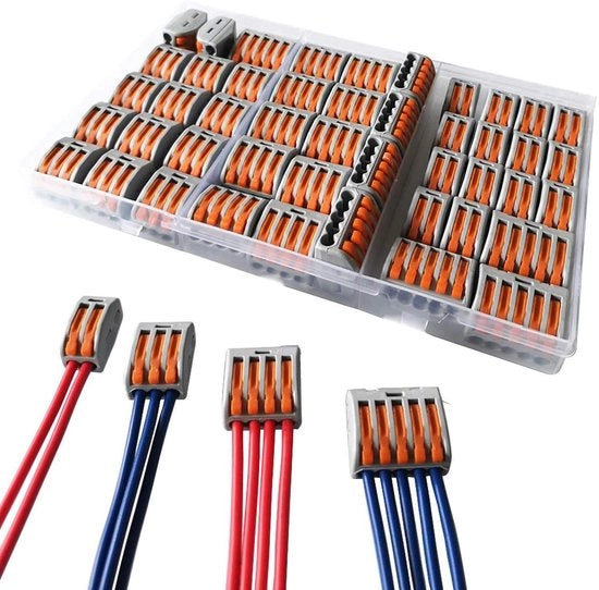 Set di connessioni elettriche con contatti automatici, connettori di cavo veloci, connettori di cavo compatti - 14 pezzi con 2 ingressi, 14 pezzi con 3 ingressi, 10 pezzi con 4 ingressi, 8 pezzi con 5 ingressi.
