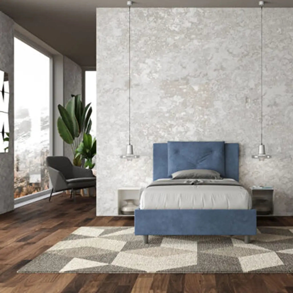Letto una piazza e mezza senza rete imbottito 120x200 microfibra blu Appia