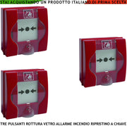 PULSANTI ROTTURA VETRO ROSSI 3 PEZZI PER ALLARME INCENDIO CON RIPRISTINO A CHIAVE SBLOCCA PORTE REI EN 54-11 CPD