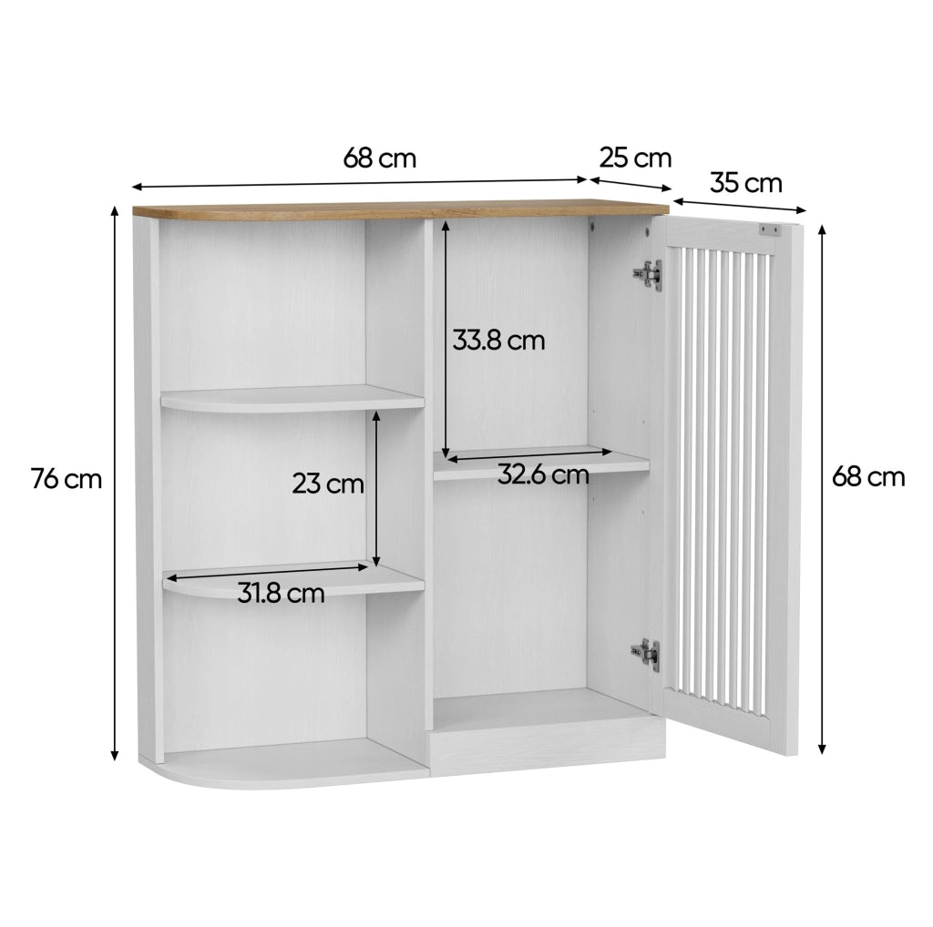 Mobile contenitore in MDF bianco e rovere 68 x 25 x 76 cm