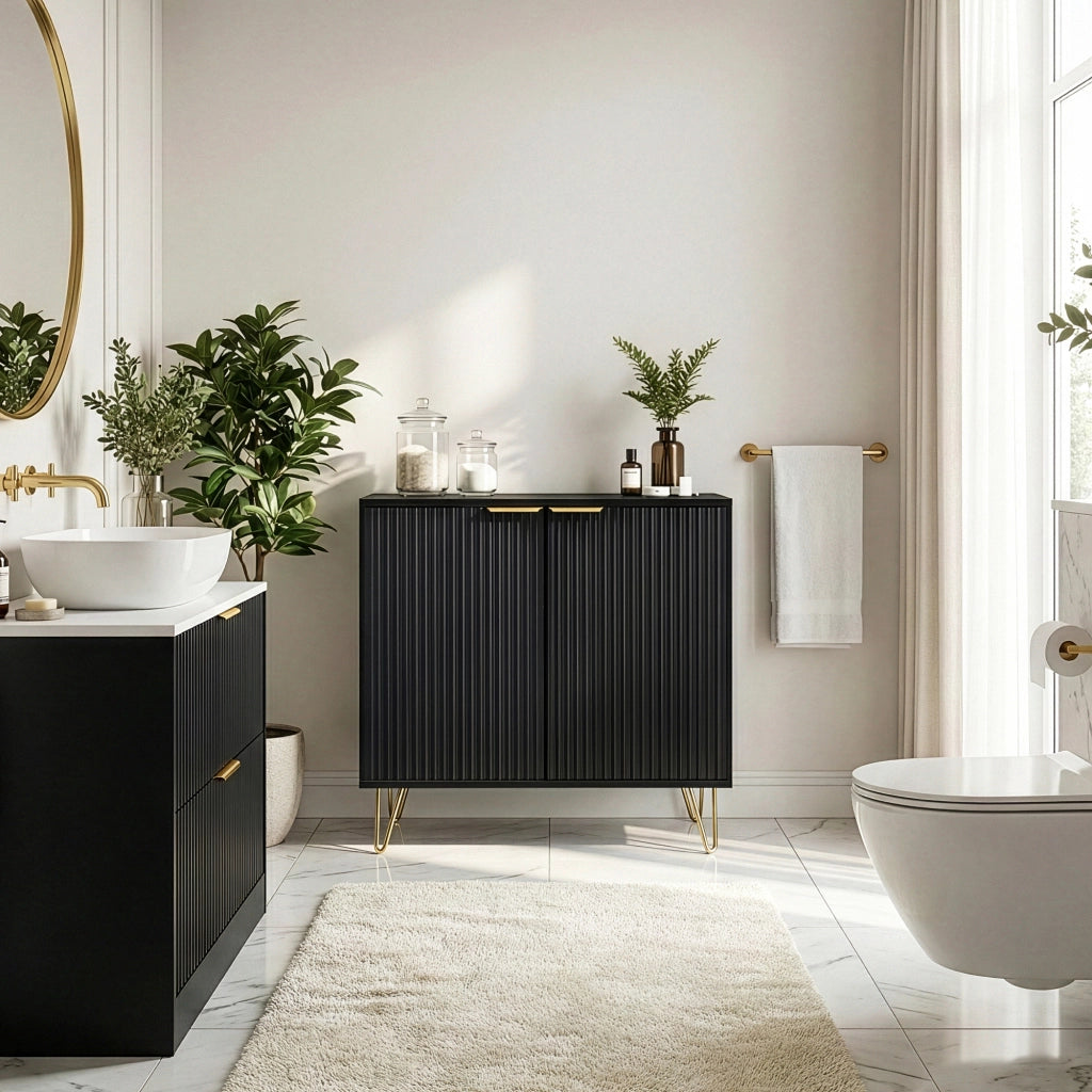 Credenza Multiuso Trondi Mobile Contenitore a 2 Ante 75 x 80 x 40 cm - Nero [en.casa]