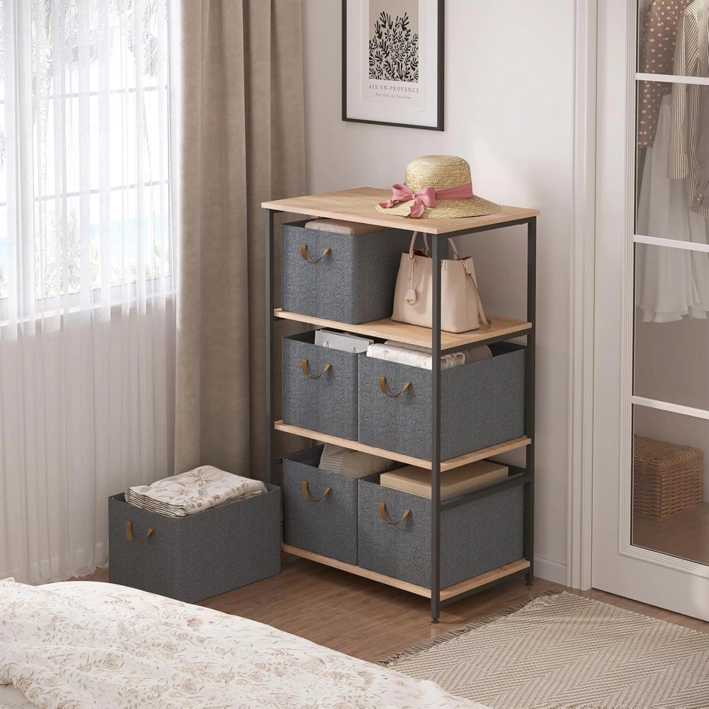 Set di 6 Scatole Portaoggetti Pieghevoli, Contenitori in Tessuto con Manici, per Vestiti e Giocattoli, Grigio, 47x35x30cm