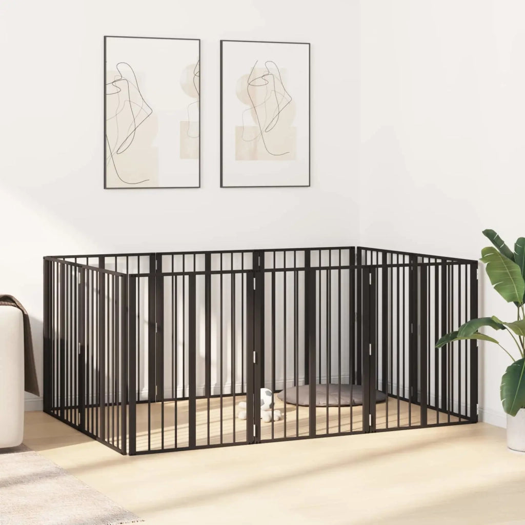 Cancello per cani 10 pcs Nero 60 x 80 cm Acciaio zincato