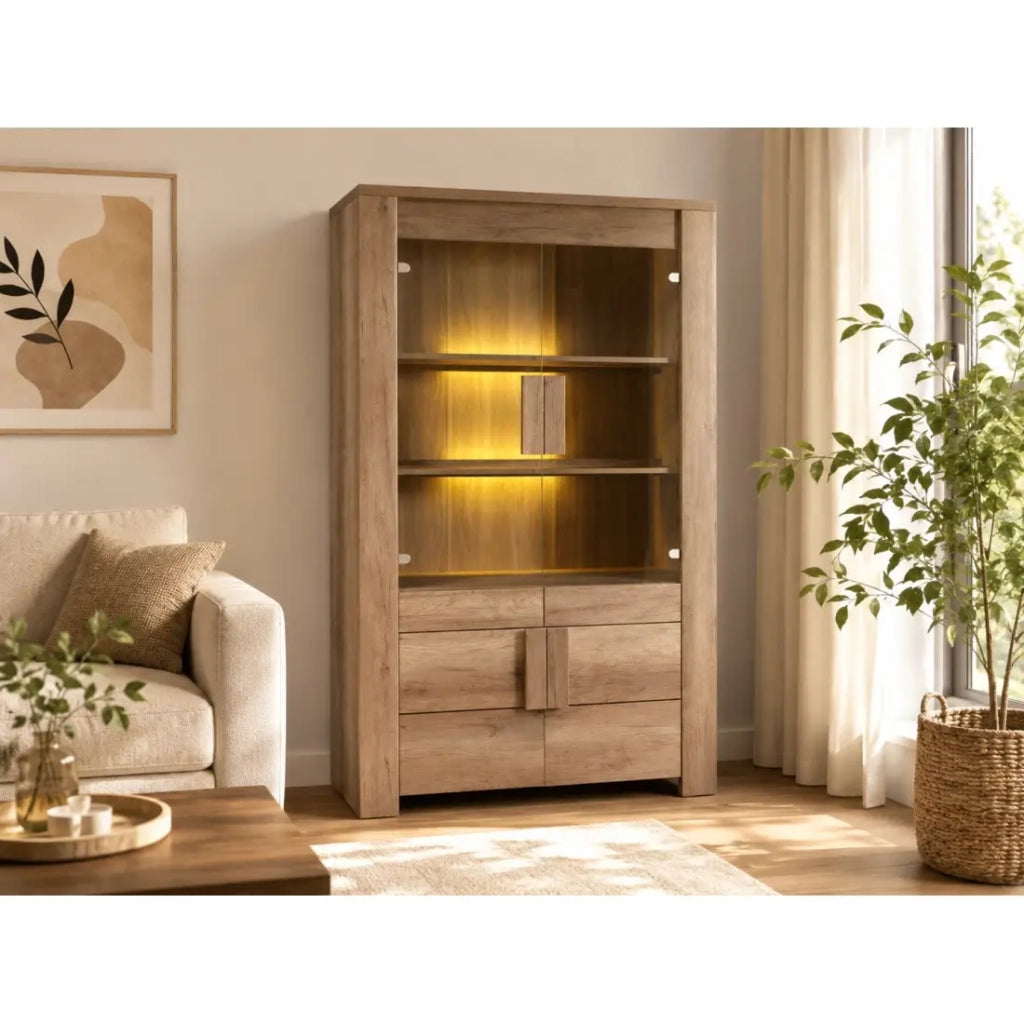 Sala da pranzo FARRA: credenza, vetrina, 3 specchi e tavolo con LED