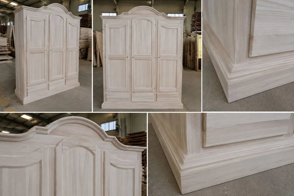 Armadio classico 3 porte 3 cassetti legno grezzo 185x62x220 (1869) - Mobili 2G
