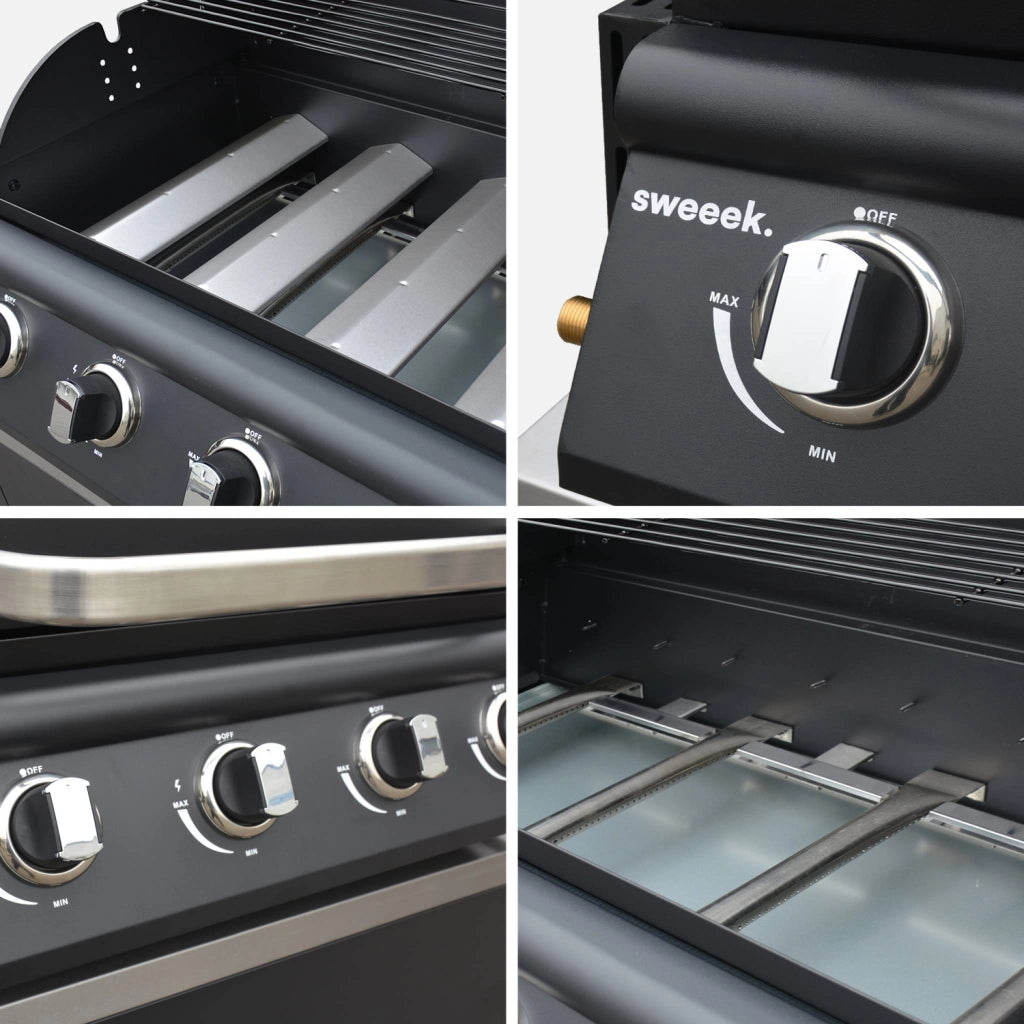 Barbecue a gas con 4 bruciatori e mobile in acciaio, 80cm