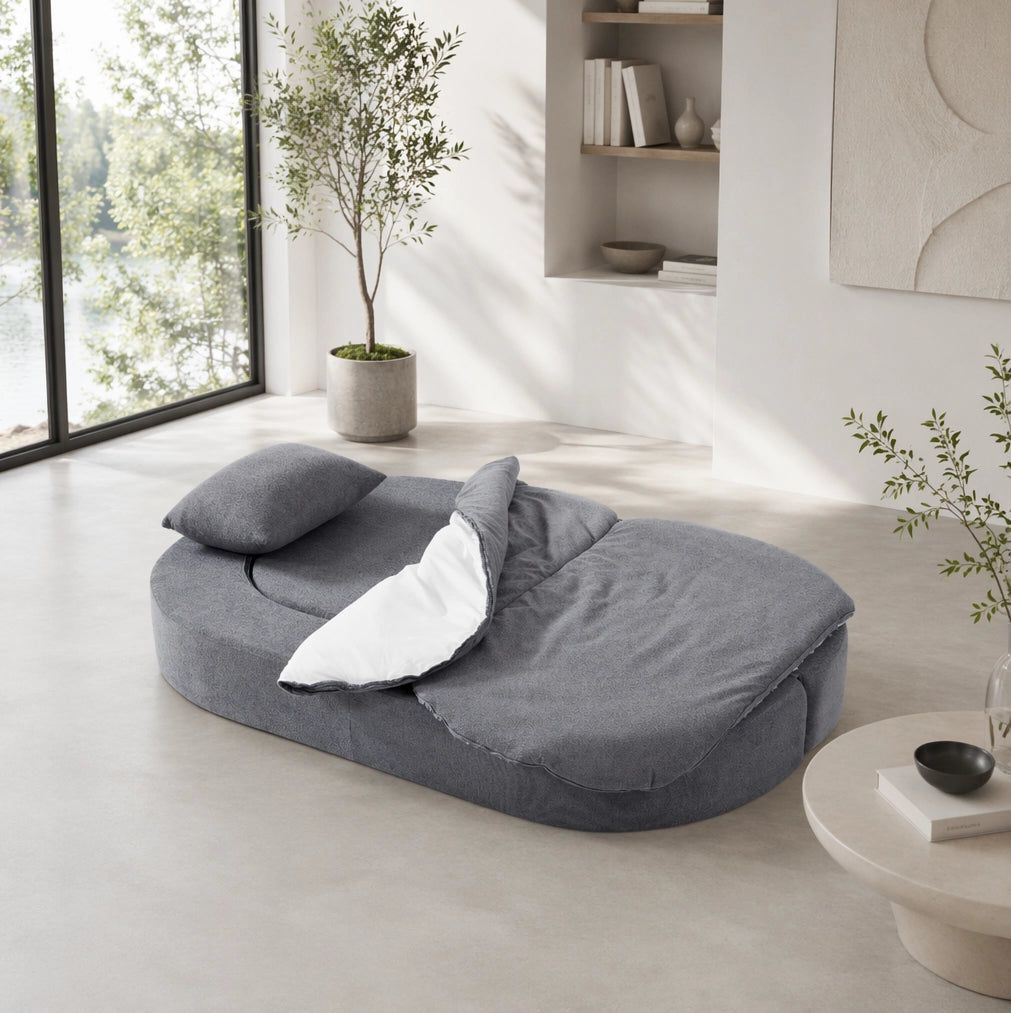 Divano letto pieghevole 3 in 1 grigio chiaro con coperta