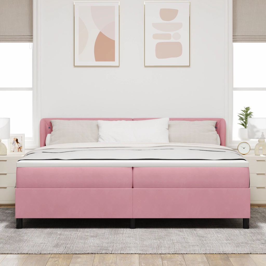 Letto Box Spring con Materasso Rosa 200x200 cm Velluto