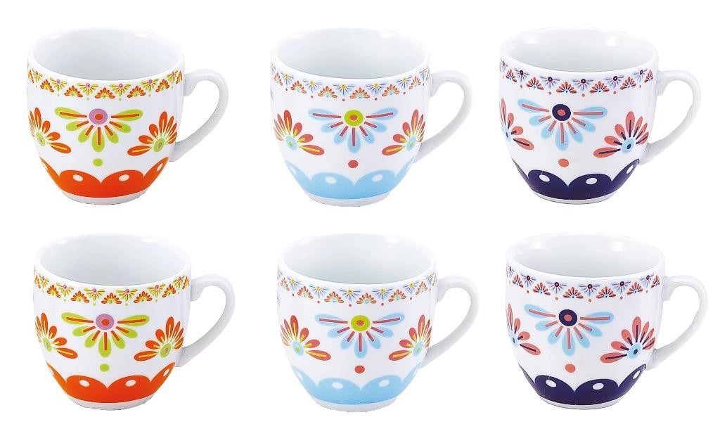 Set 6 Tazze Tazzine da Caffè in Ceramica senza Piattini Anita Color