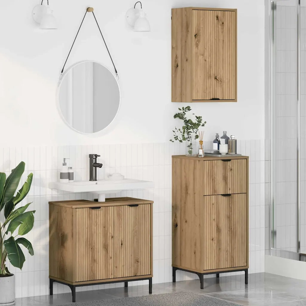 vidaXL Set di mobili per il bagno Plaid 3 pcs rovere artigianale