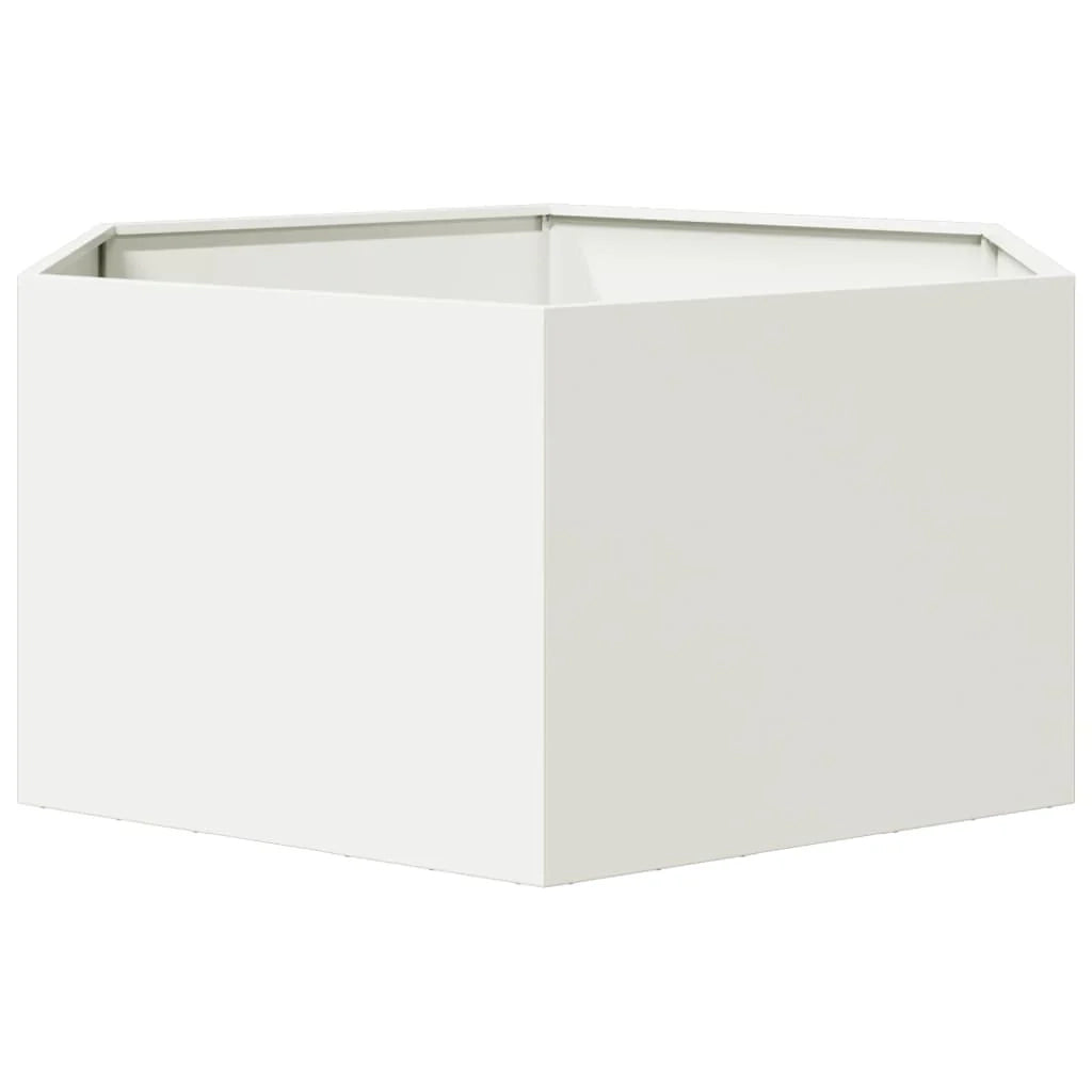 Fioriera/aiuola esagonale per piante fiori terrazza giardino 104 x 90 x 45 cm acciaio bianco 02_0038631
