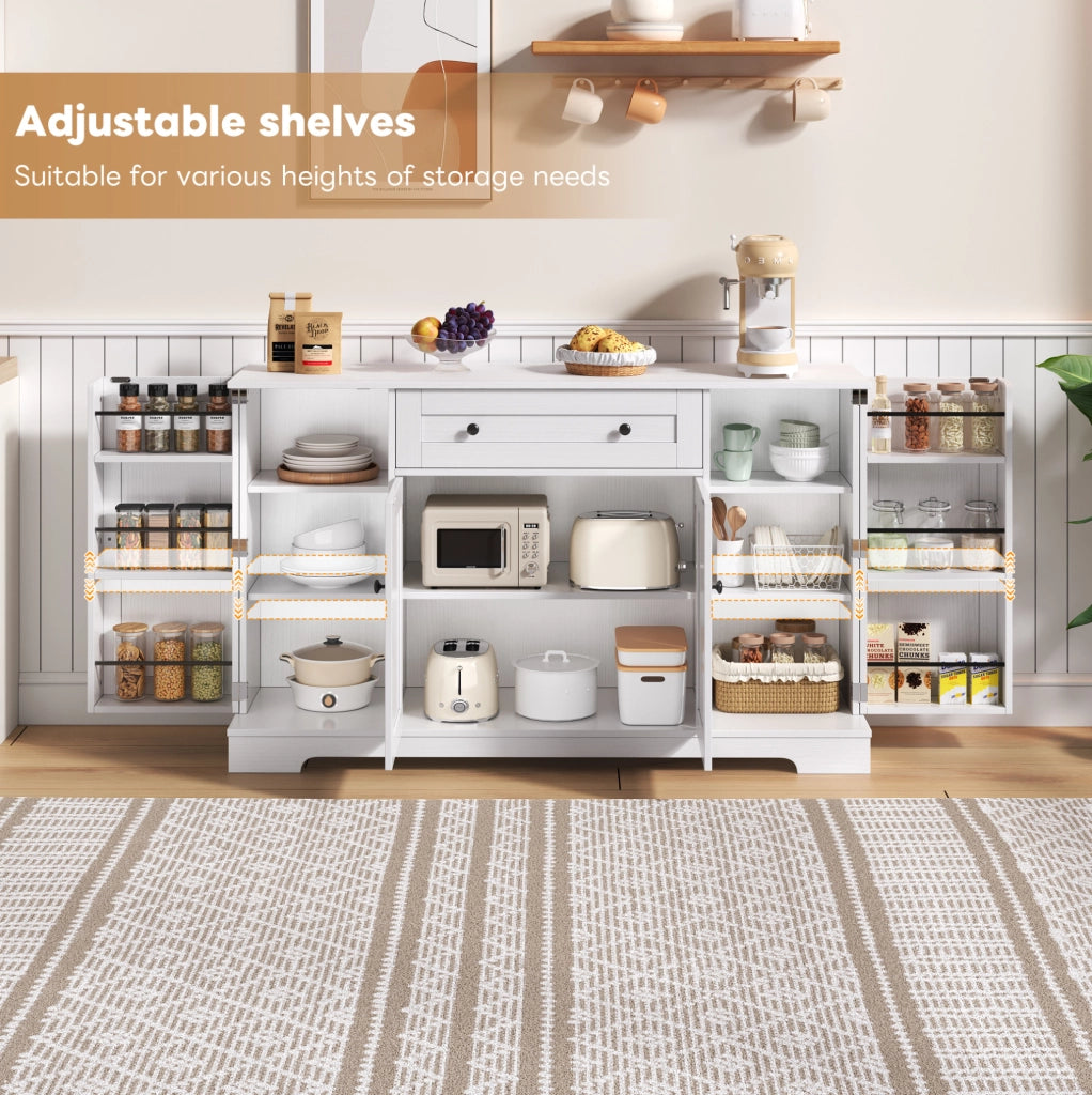 Buffet da cucina moderno 138 cm in MDF bianco con cassetto; ante e ripiani regolabili