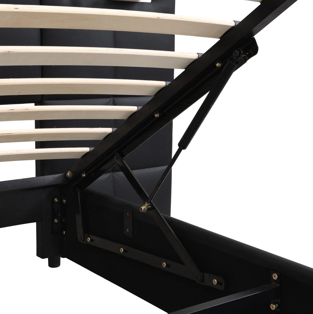 Letto imbottito nero con contenitore, USB e ricarica wireless 180 x 200 cm
