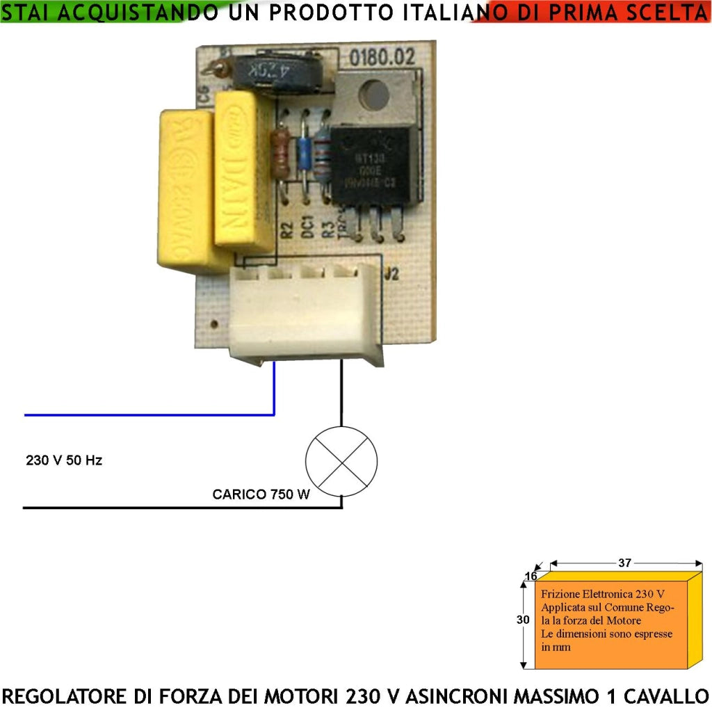 Regolatore di Forza 230 V per Motori Elettrici Asincroni 750 W Applicata sul Comune Regola la Corrente di Alimentazione Consigliato per Cancelli Automatici Attenua le Battute di Fine Corsa Evita Danni