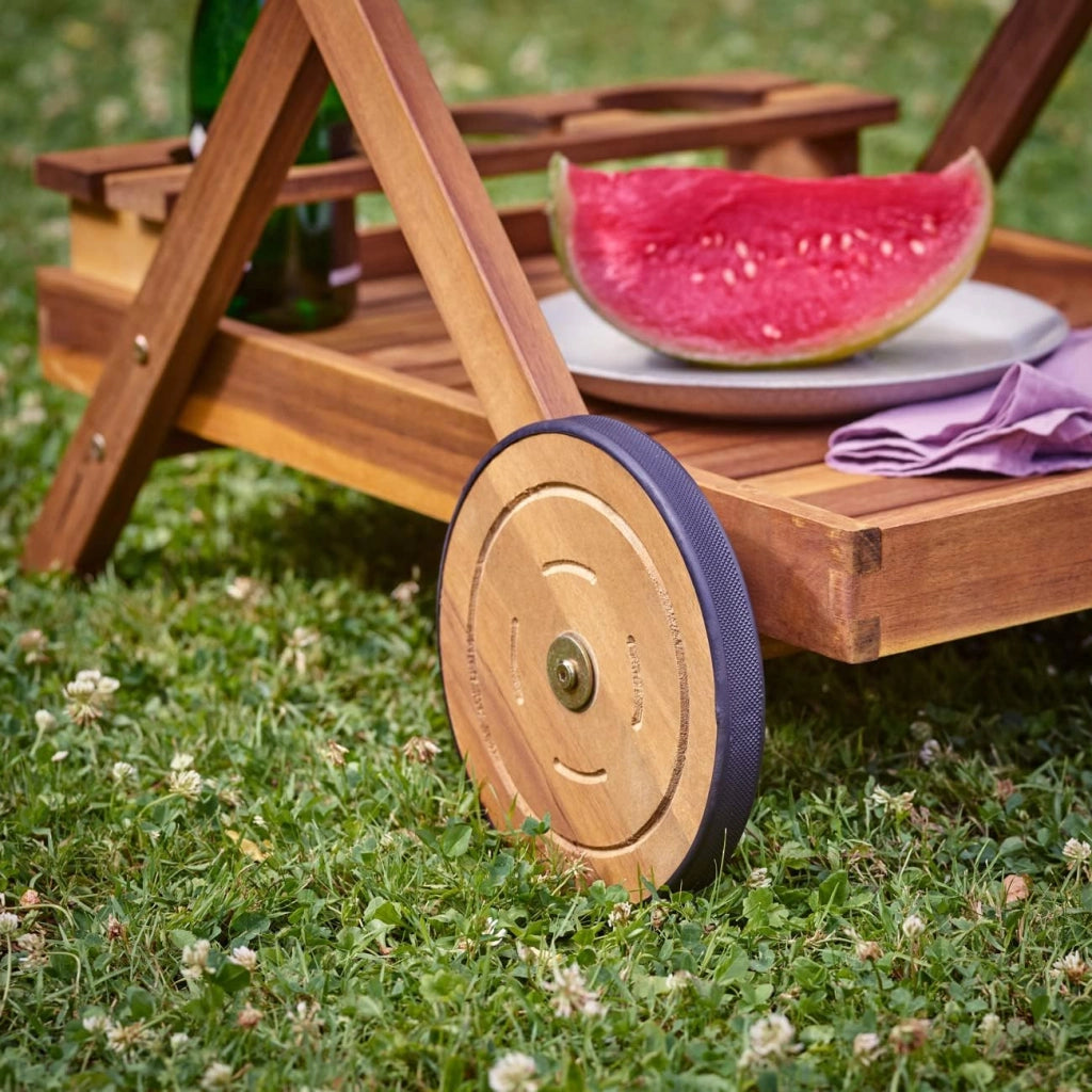 ® Carrello da Cucina Portavivande in Legno di Acacia Certificata FSC® 2 Ripiani Vassoio 3 Portabottiglie Giardino