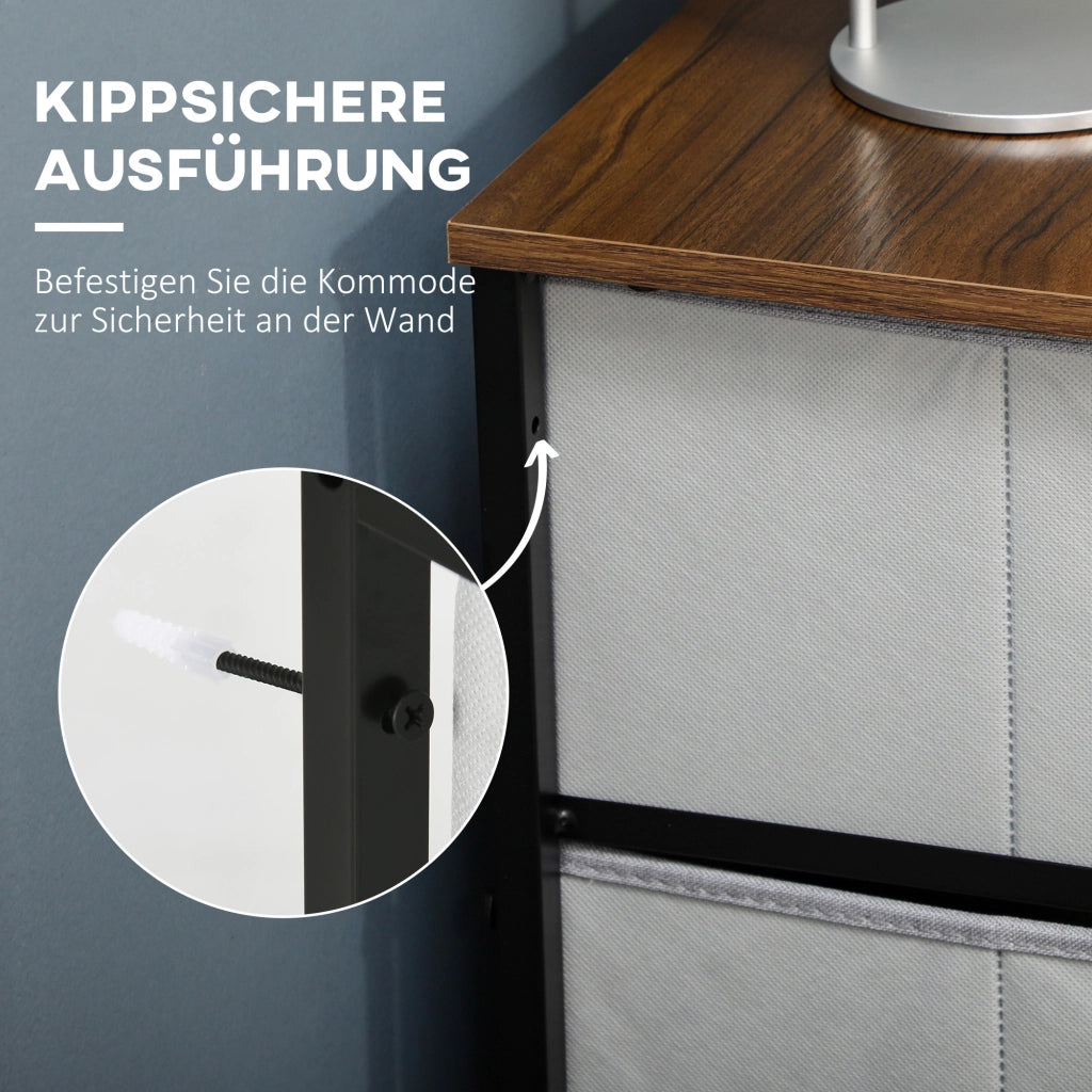 CASSETTIERA 80x30x62,5 cm Grigia in MDF con 6 cassetti in tessuto