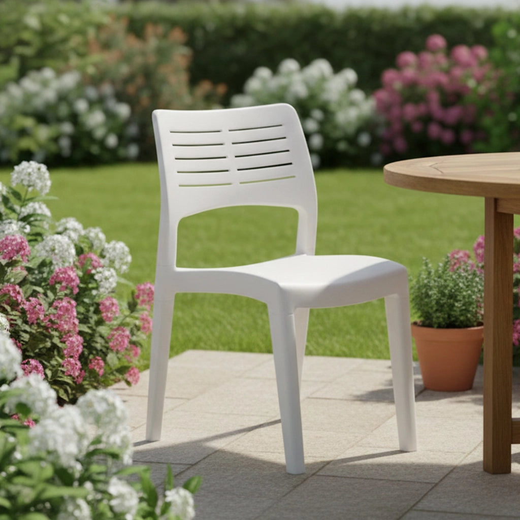 Sedia da esterno Genny, Seduta da giardino, Sedia per tavolo da pranzo, Poltrona outdoor, 100 % Made in Italy, 50x51h82 Cm, Bianco