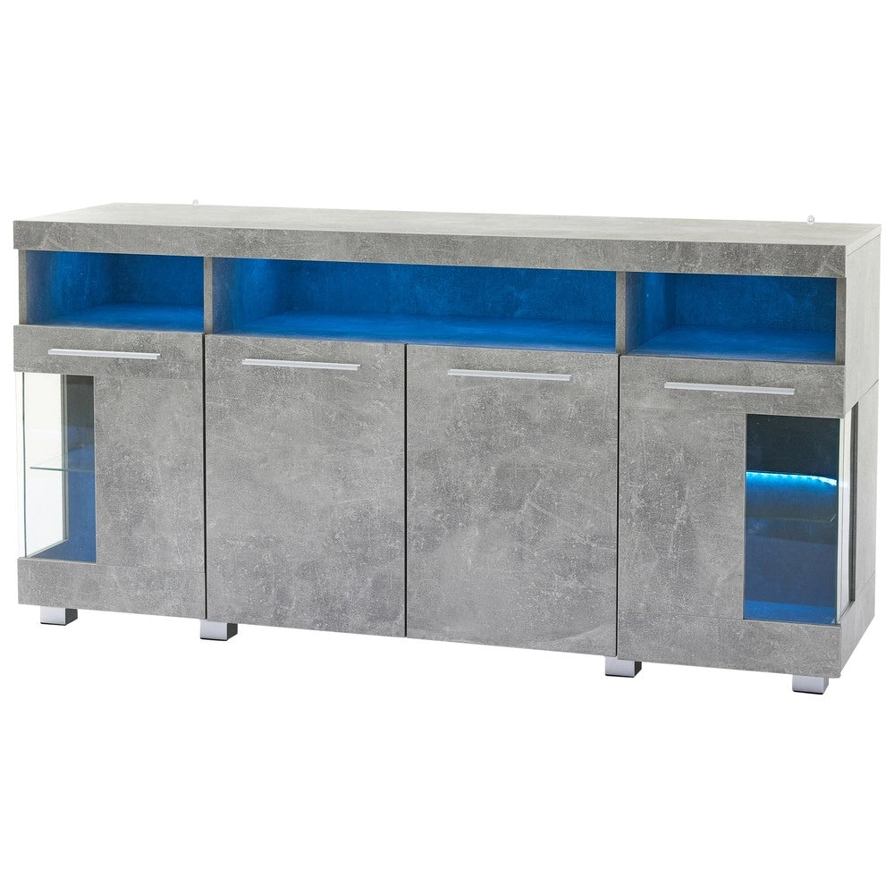 Mobile TV con LED e Vetro Temperato ¨C MINIMAL ¨C Cemento Lucido, 3 Vani, 140x40x70