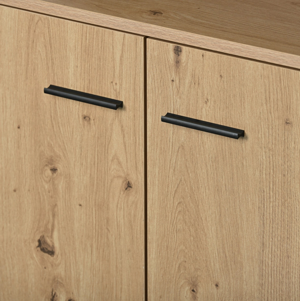 Credenza nera e legno con 3 ante e 3 cassetti