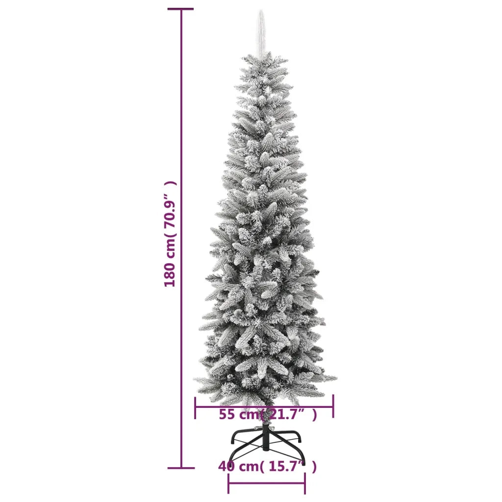 Albero Natale Artificiale Sottile Neve Floccata 180cm PVC e PE 345195