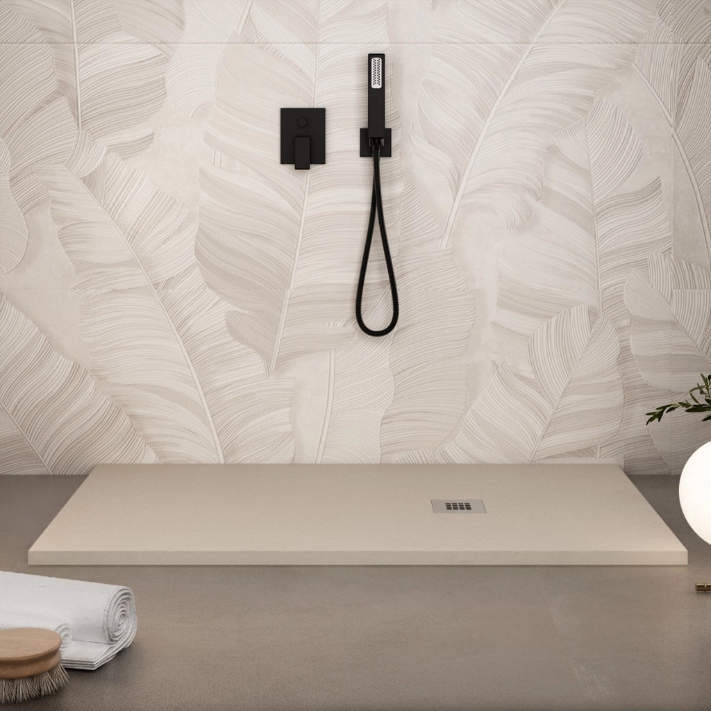 Piatto doccia in marmo resina crema pietra cemento plus, misura 100x120