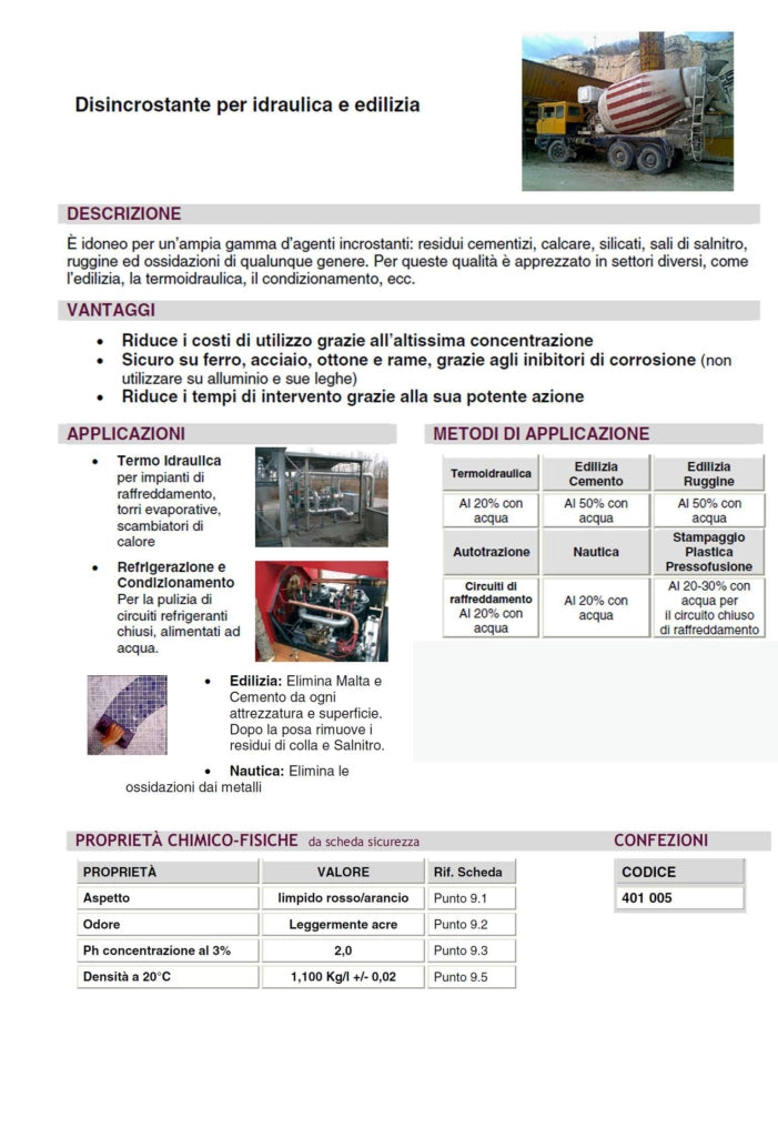 Disincrostante ad alto potenziale Decalc 10 litri rimuovi calcare e ruggine per caldaie e impianti DH