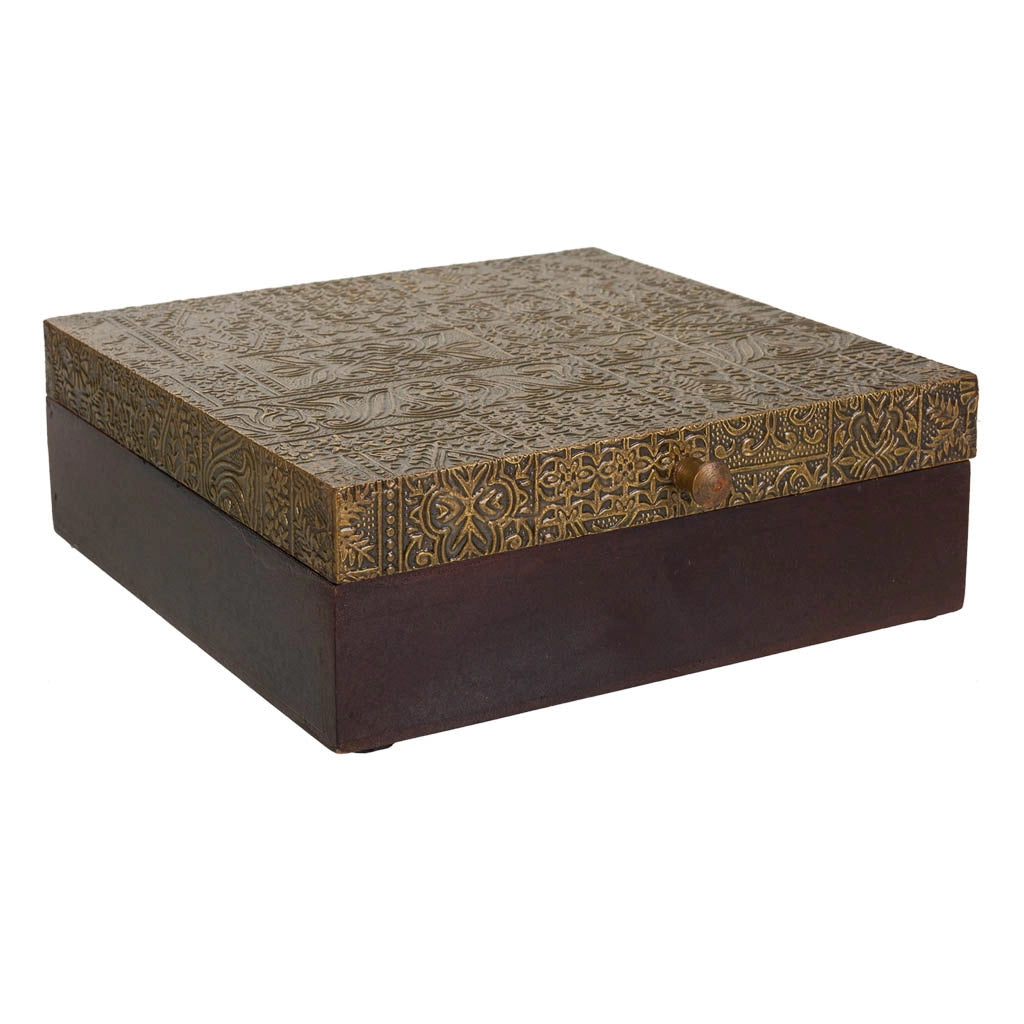 Portagioie in legno e metallo marrone 20x20x7,5h