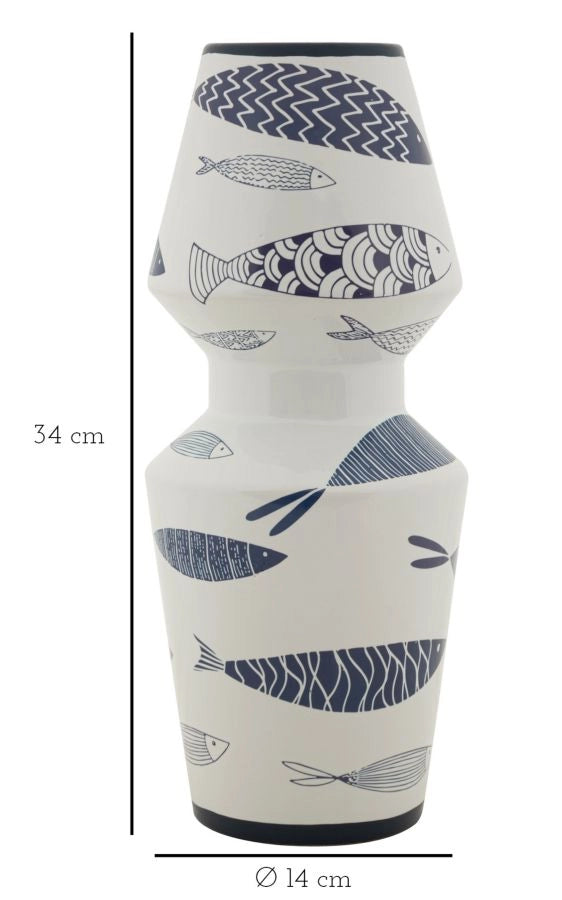 Vaso Ceramica Fish Double Ø14x34 cm in Ceramica Multicolor