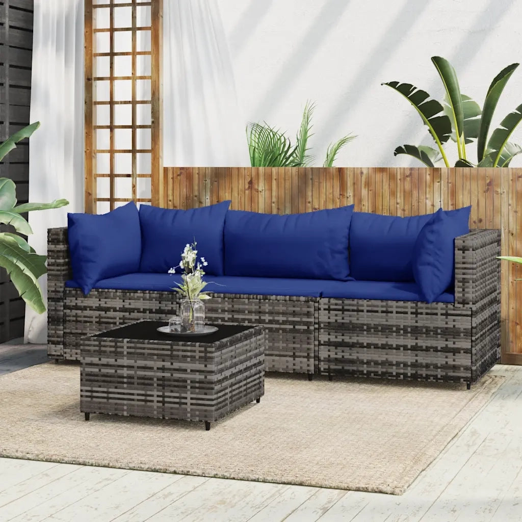 Set Divani da Giardino 4 pz | Set Salotto da Giardino con Cuscini in Polyrattan Grigio
