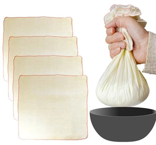 Asciugamano per formaggio con cordino, asciugamano per formaggio riciclabile in 100% cotone non sbiancato, 4 pezzi 50x50cm sacchetti per la notte per il filtraggio degli alimenti (50x50cm (4 Pico))