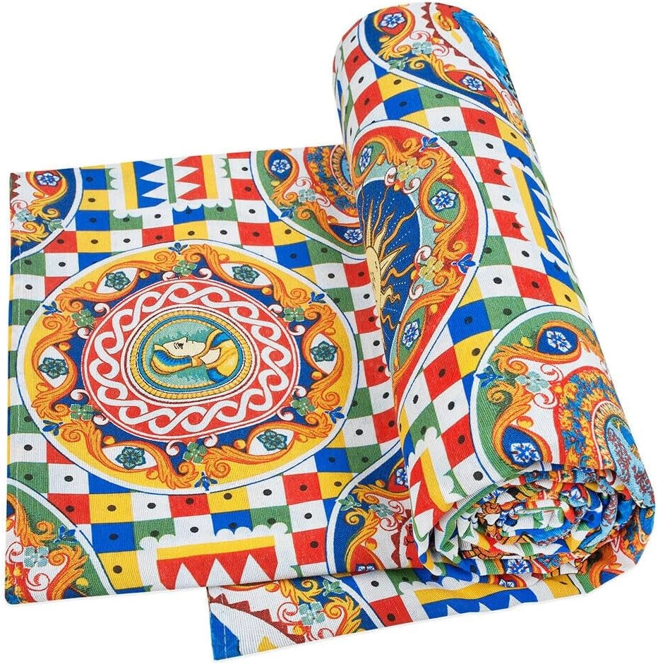 Telo Arredo Granfoulard 260X280 Cm Cotone Maiolica Vintage Copridivano Letto Multiuso