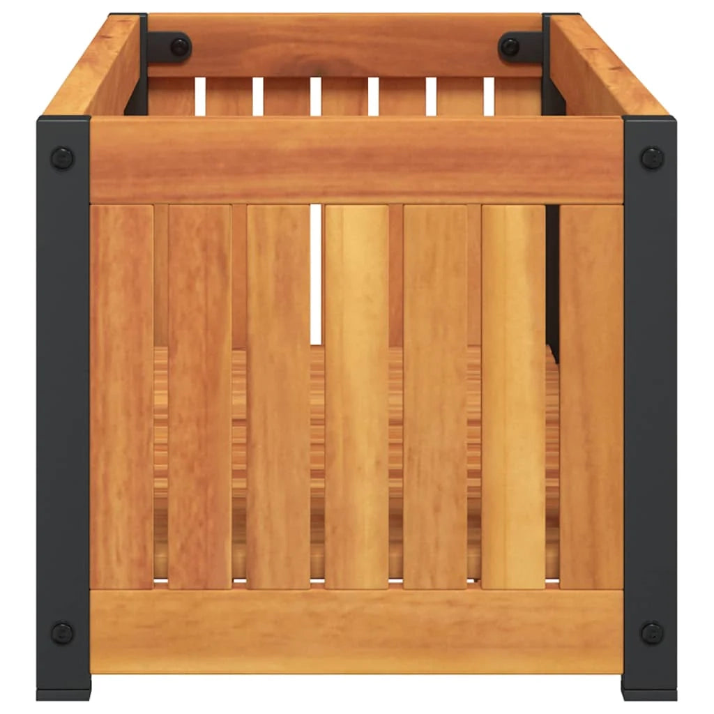 Aiuola rialzata/fioriera per piante fiori patio giardino 80 x 30 x 27,5 cm legno massello di acacia e acciaio marrone 02_0037866