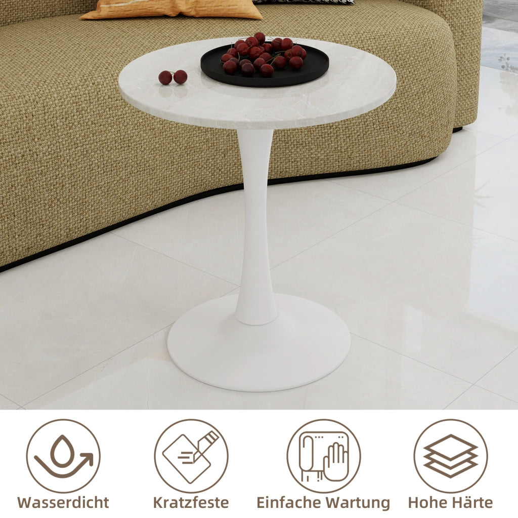 Tavolino rotondo in marmo artificiale bianco