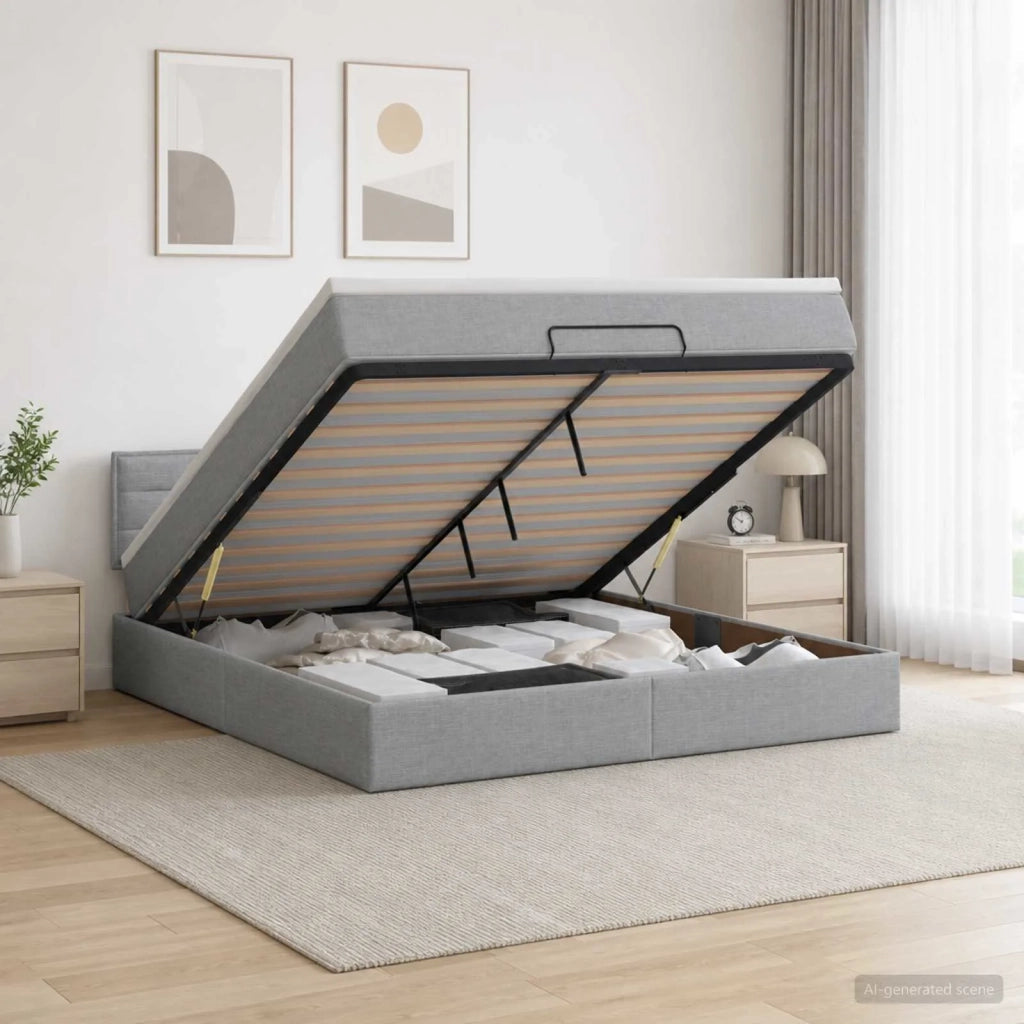 Letto ottomano con materasso Grigio Chiaro 140 x 200 cm Tessuto 3456247