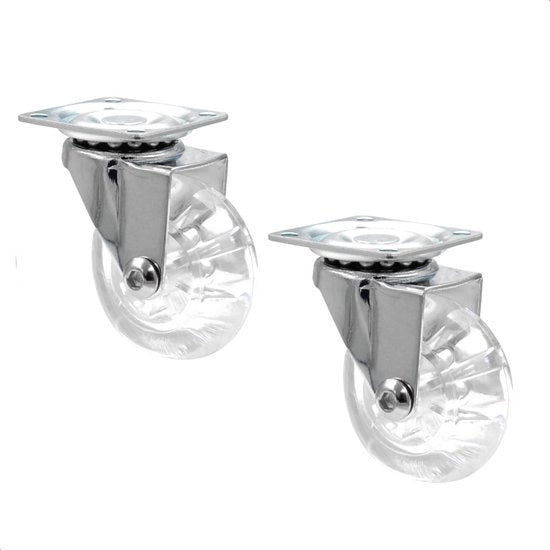 Design zwenkwiel per skateboard - set a due pezzi - ruota trasparente, con copertura lucida a specchio, diametro 50 mm, inclusa piattaforma di montaggio, carico di 40 kg - 03108502