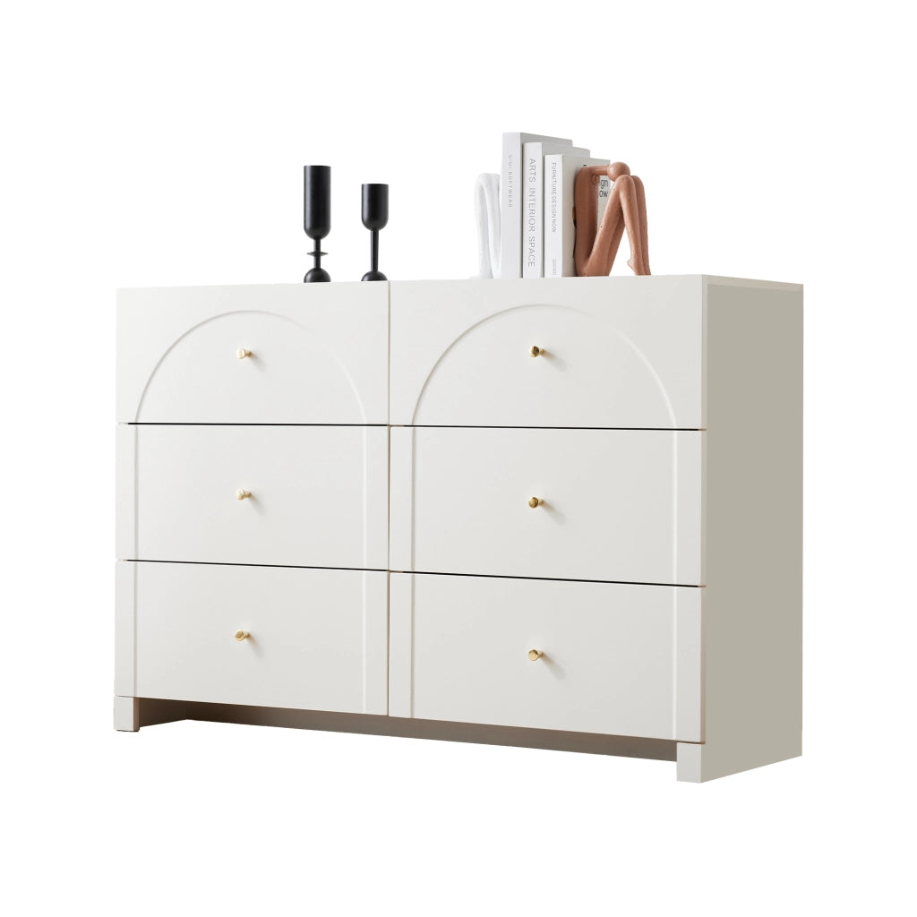 Cassettiera con 6 cassetti in legno truciolare, colore bianco crema, H82 x L120 x P40 cm