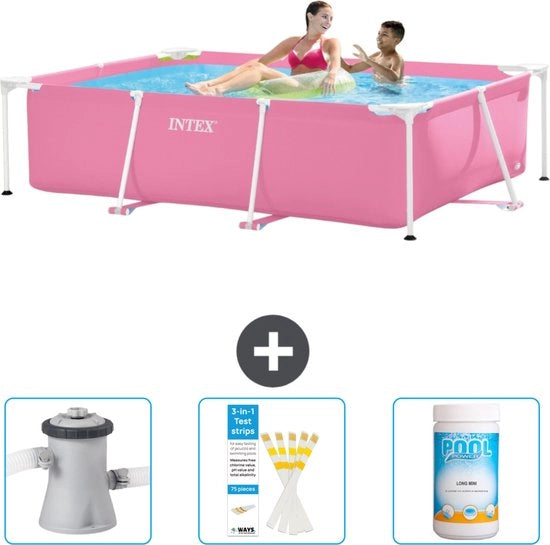 Piscina in Rete Reclinabile - 220 x 150 x 60 cm - Rosso - Inclusa Pompafiltro - Strisce di Test - Cloro