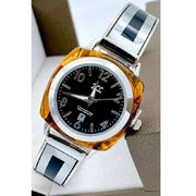 Trade Shop - Orologio Da Polso Zcc 18 Donna Quarzo Acciaio Moda Ambrato Silver Quadrante Nero -
