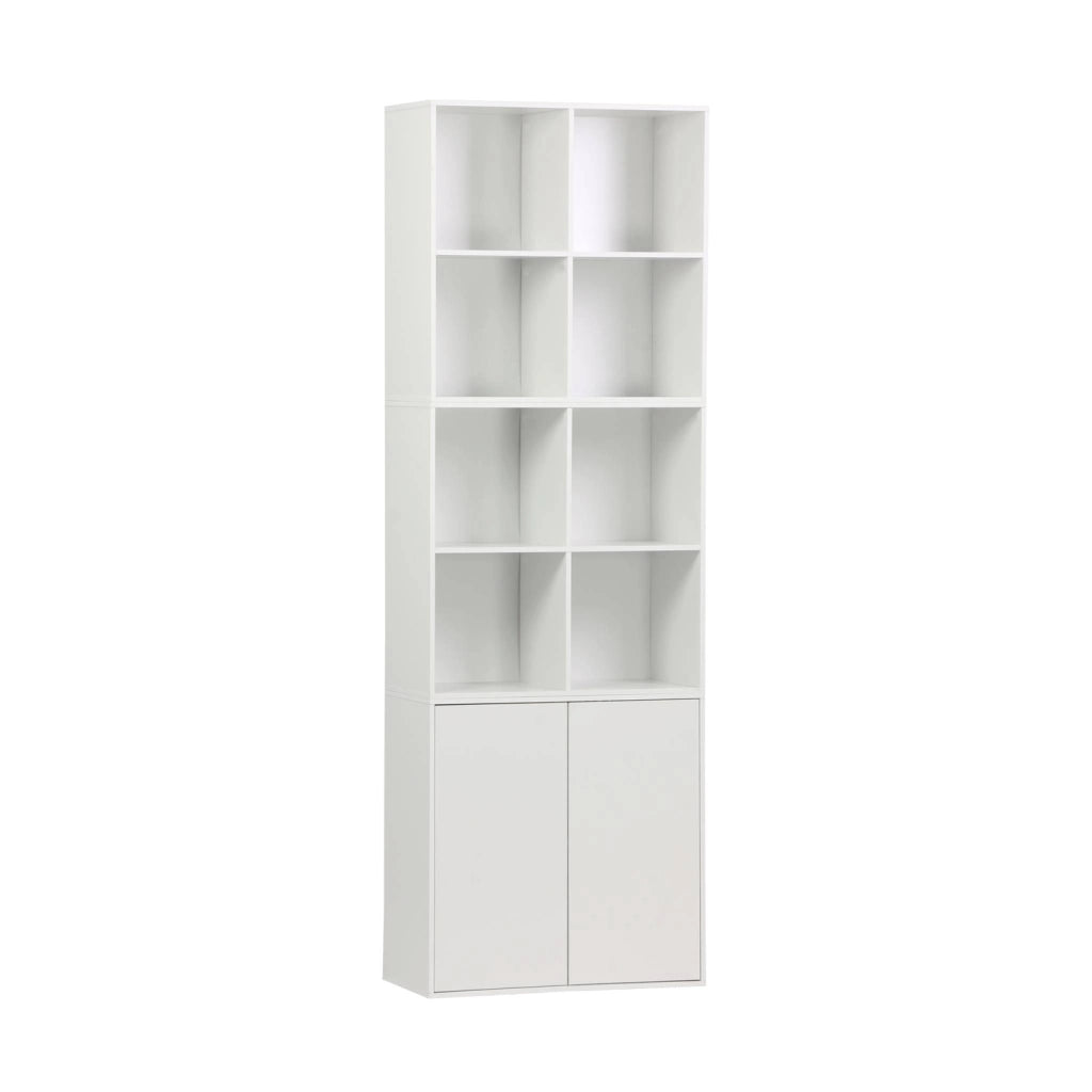 Libreria modulare in legno 3 elementi, 2 ante 8 vani, bianco