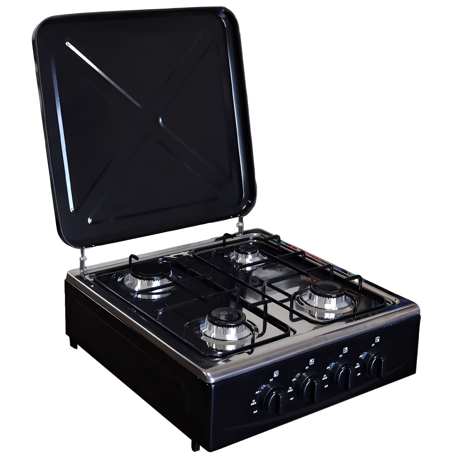 Marvin Fornello a Gas 4 Fuochi da Campeggio Piano Cottura con Coperchio in Acciaio Cucina da Esterno Portatile Piastra I