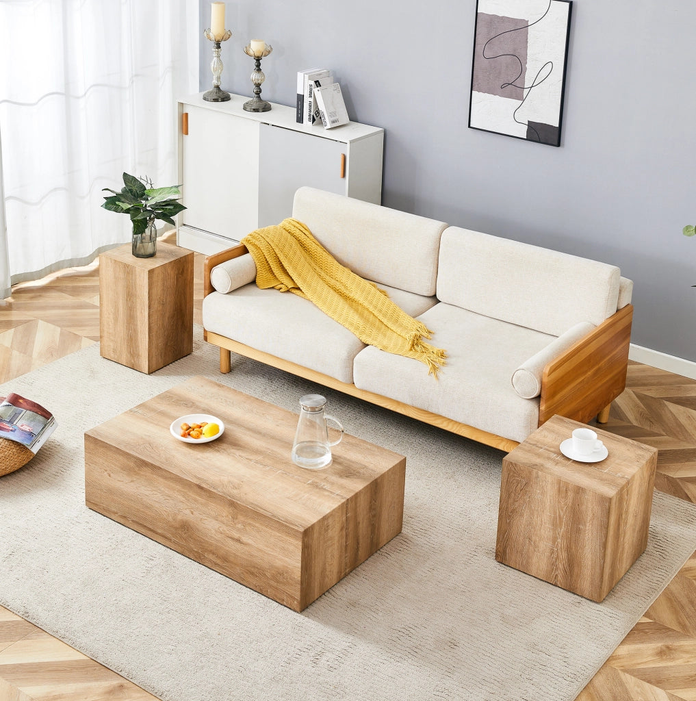 Tavolino da caffè rettangolare effetto legno, stile moderno e pratico