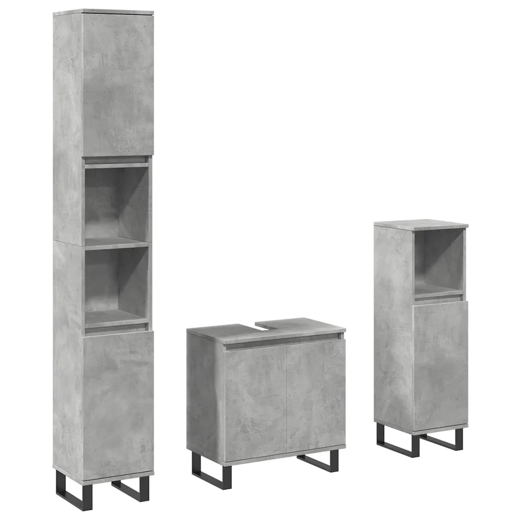 Set Mobili da Bagno 3 pz Grigio Cemento in Legno Multistrato