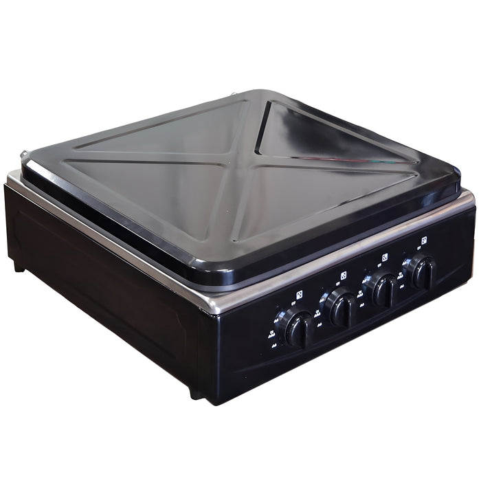 Marvin Fornello a Gas 4 Fuochi da Campeggio Piano Cottura con Coperchio in Acciaio Cucina da Esterno Portatile Piastra I