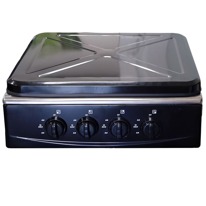 Marvin Fornello a Gas 4 Fuochi da Campeggio Piano Cottura con Coperchio in Acciaio Cucina da Esterno Portatile Piastra I