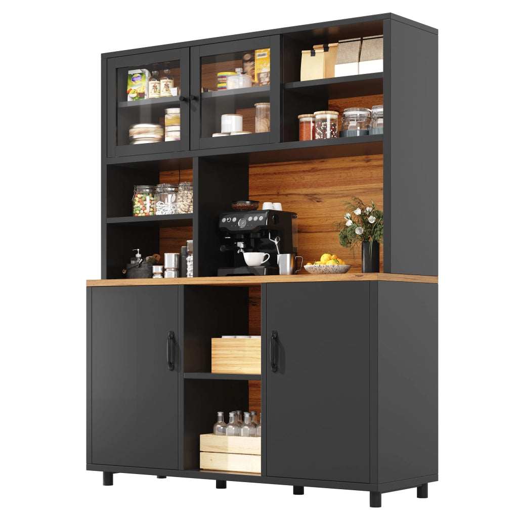 Armadio Alto con Ante Scorrevoli e Ripiani ¨C MINIMAL ¨C Nero con Venatura Legno, 185cm, LED