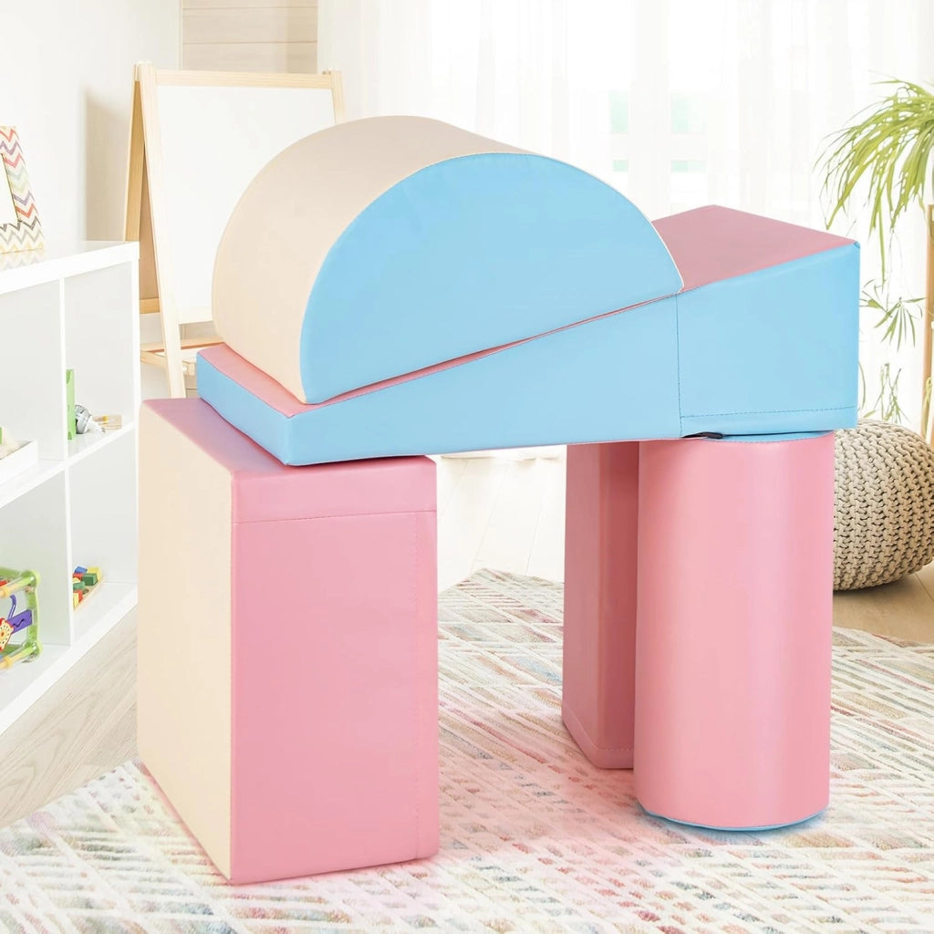Set di 5 Blocchi con Diverse Forme e Colori, Giocattolo per Arrampicata e Strisciamento, Aiuta i Bambini a Crescere (Rosa)