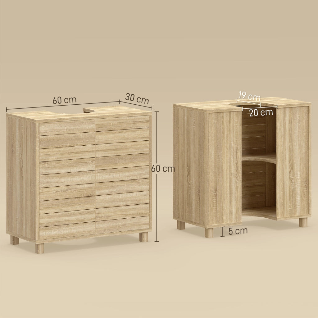Mobile Bagno Sottolavabo con Ante a Listelli e Ripiano Regolabile ¨C Zephmum ¨C Bianco 60x30x