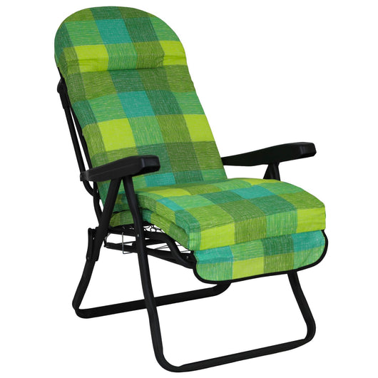 Marvin Sdraio Reclinabile da Giardino Sofia con Poggiapiedi Estraibile, 7 Posizioni, Cuscino Anato VERDE CHIARO A QUADRI