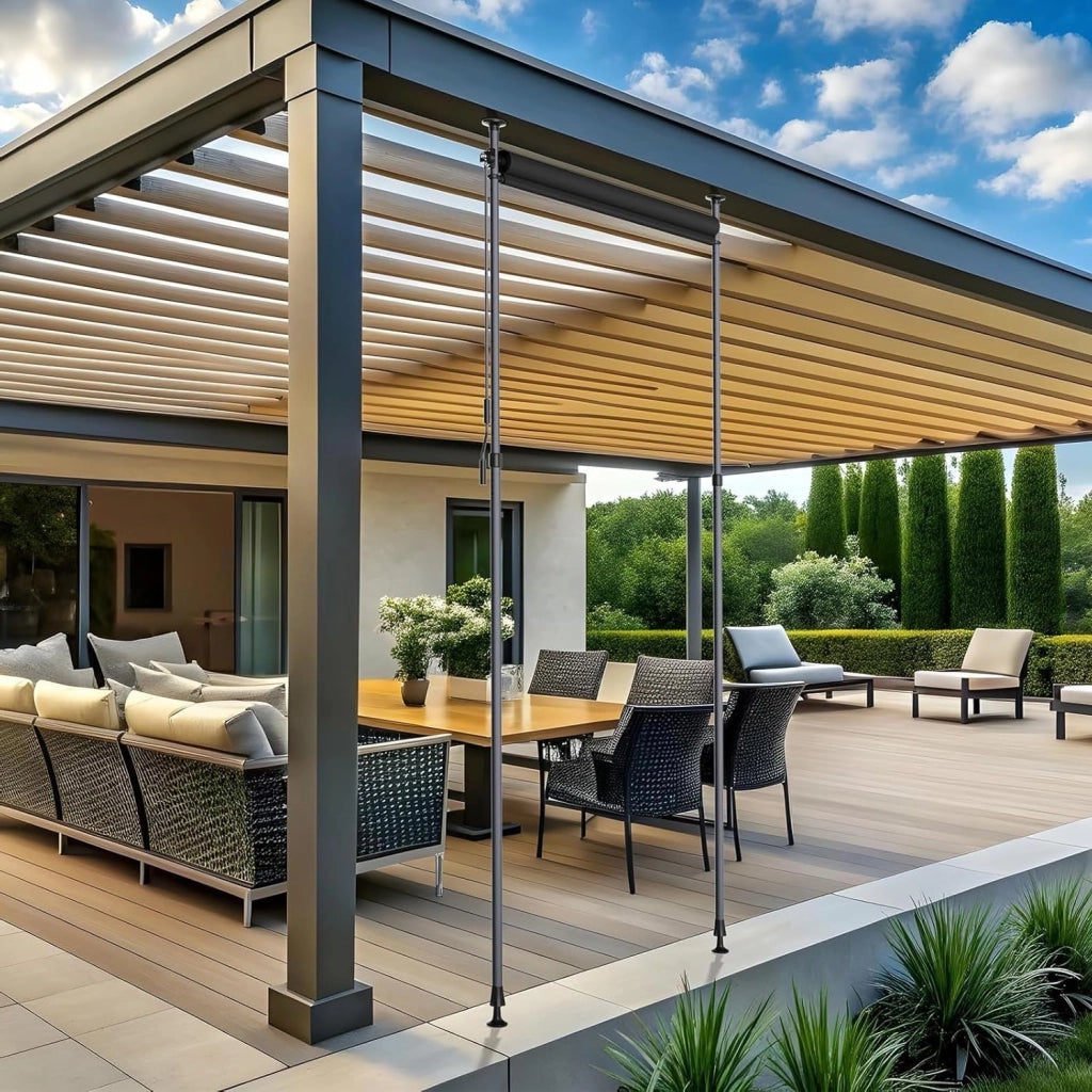 Tenda da sole verticale con morsetto, 120 x 310 cm, tenda da sole verticale allungabile, senza forature, tenda da sole verticale con manovella, protezione dal vento, per balcone, giardino, 2 pezzi
